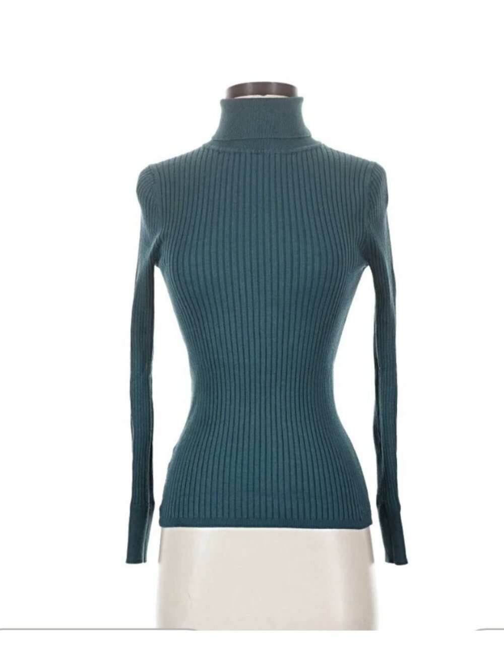 Ann Taylor Loft Teal Ribbed Turtleneck Sweater Long Sleeve Rayon Medium Petite